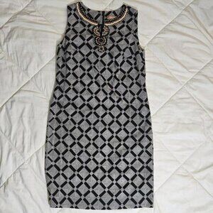 ELLEN TRACY Sleeveless Embellished V Neck Black Gray Woven Dress - Size 4